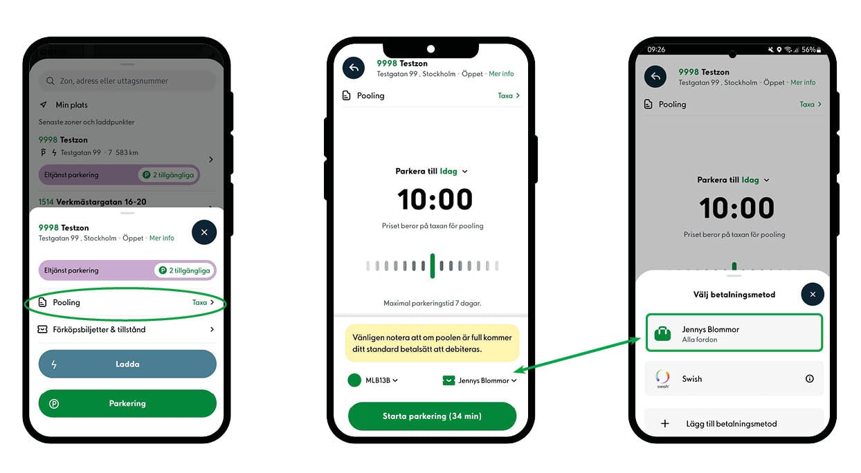 Gående kvinna med mobil i city 